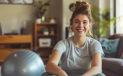 Frau beim Beckenbodentraining mit einem Gymnastikball