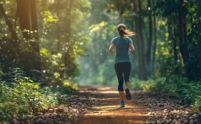 Joggerin läuft im Wald