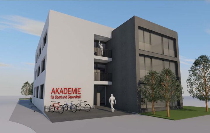 Eingang des Bürogebäudes der Akademie für Sport und Gesundheit
