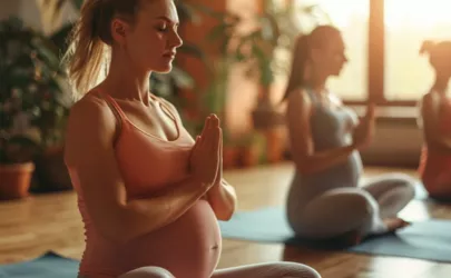 Schwangere Frauen machen zusammen Yoga