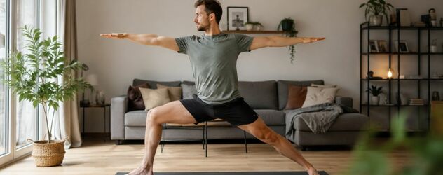 Ein Mann führt Krieger II Asana aus